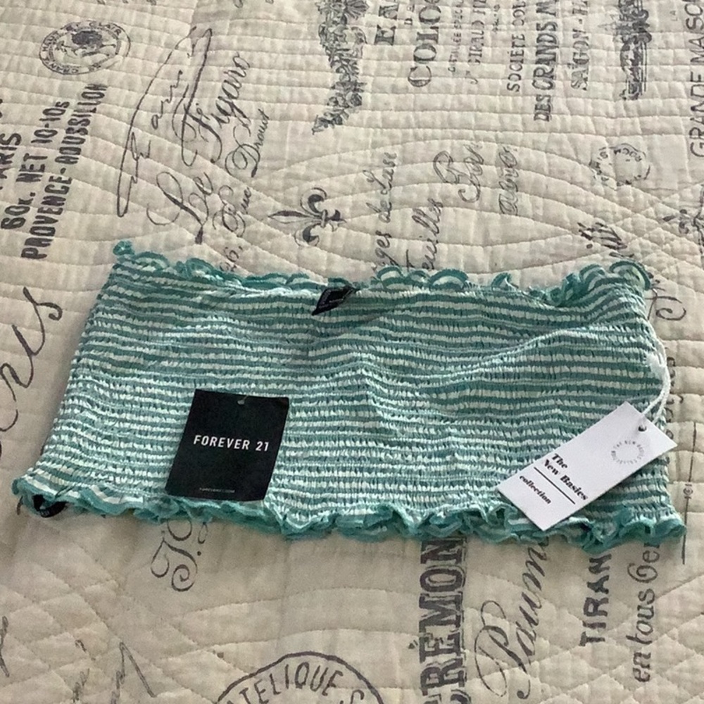 Forever 21 Teal & White Striped Tube Top